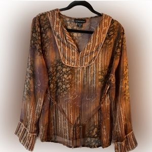 Impressions women’s blouse semi sheer size 1XL Beautiful rust and cream colors